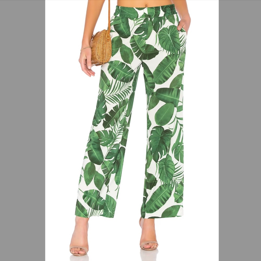 Alice + Olivia Wide Leg Silk Tropical Pants